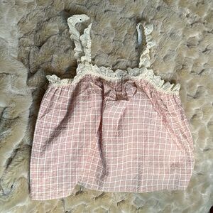 Pink Plaid Lace Trim Tank Top